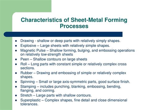 general characteristics of sheet-metal forming processes in alphabetic order|shallow sheet metal forming.